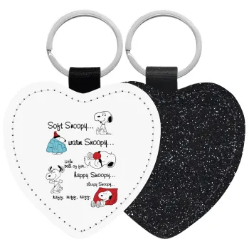 Snoopy manual, Μπρελόκ PU δερμάτινο glitter καρδιά ΜΑΥΡΟ