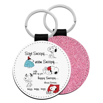 Snoopy manual, Μπρελόκ Δερματίνη, στρογγυλό ΡΟΖ (5cm)