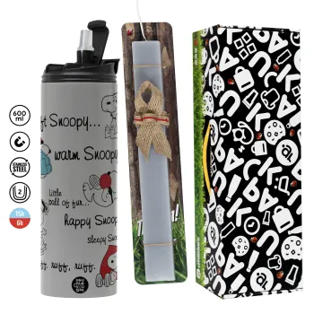 Snoopy manual, Πασχαλινή Λαμπάδα με Travel Tumbler θερμό (600ml, BPA free) & κερί αρωματικό πλακέ (30cm) (ΓΚΡΙ)