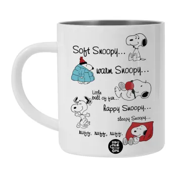 Snoopy manual, Λευκή Ανοξείδωτη Μεταλλική Κούπα 450ml - Διπλού Τοιχώματος 