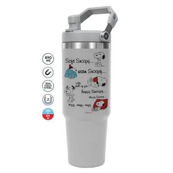 Snoopy manual, ΓΚΡΙ χρώματος Θερμός Ανοξείδωτο 890ml (30oz) με χερούλι