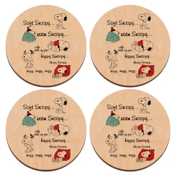 Snoopy manual, ΣΕΤ x4 Σουβέρ ξύλινα στρογγυλά plywood (9cm)