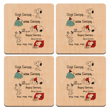 Snoopy manual, ΣΕΤ x4 Σουβέρ ξύλινα τετράγωνα plywood (9cm)