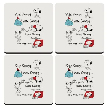 Snoopy manual, ΣΕΤ 4 Σουβέρ ξύλινα τετράγωνα (9cm)