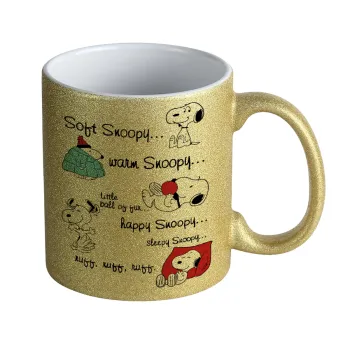 Snoopy manual, Κούπα Χρυσή Glitter που γυαλίζει, κεραμική, 330ml