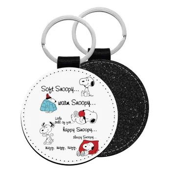 Snoopy manual, Μπρελόκ Δερματίνη, στρογγυλό ΜΑΥΡΟ (5cm)