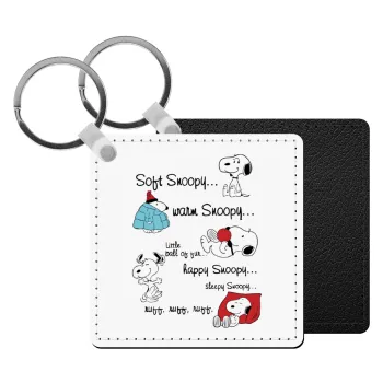 Snoopy manual, Μπρελόκ Δερματίνη, τετράγωνο ΜΑΥΡΟ (5x5cm)