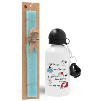 Snoopy manual, Easter Set, metallic aluminum water bottle (500ml) & scented flat candle (30cm) (TURQUOISE)