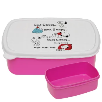Snoopy manual, ΡΟΖ παιδικό δοχείο φαγητού (lunchbox) πλαστικό (BPA-FREE) Lunch Βox M18 x Π13 x Υ6cm