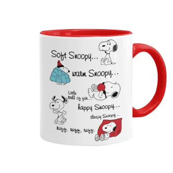 Snoopy manual, Κούπα χρωματιστή κόκκινη, κεραμική, 330ml