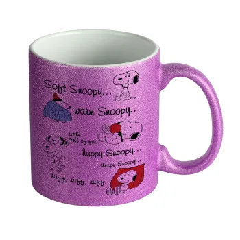 Snoopy manual, Κούπα Μωβ Glitter που γυαλίζει, κεραμική, 330ml