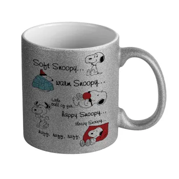 Snoopy manual, Κούπα Ασημένια Glitter που γυαλίζει, κεραμική, 330ml