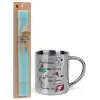Easter Set, metallic thermal cup (300ml) & aromatic flat Easter candle (30cm) (TURQUOISE)