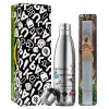 Easter Set, metallic stainless thermos flask (500ml) & scented flat Easter candle (30cm) (GRAY)