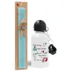 Easter Set, metallic aluminum water bottle (500ml) & scented flat candle (30cm) (TURQUOISE)