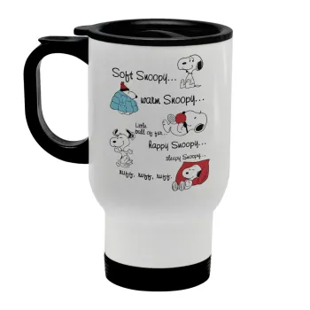 Snoopy manual, Stainless steel travel mug with lid, double wall white 450ml