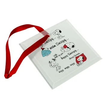 Snoopy manual, Christmas ornament, glass square ornament 9x9cm