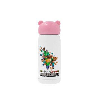 Minecraft adventure, Pink stainless steel thermal flask, 320ml