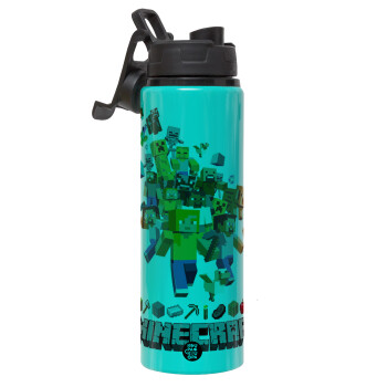 Minecraft adventure, Metallic water bottle with safety lid, 850ml aluminum