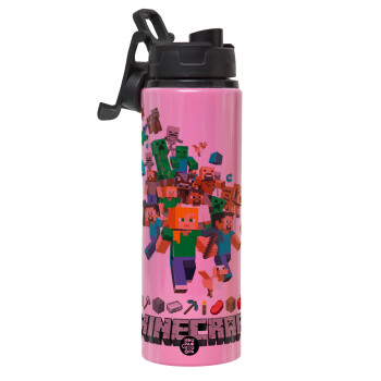 Minecraft adventure, Metallic water bottle with safety lid, 850ml aluminum