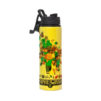 Minecraft adventure, Metallic water bottle with safety lid, 850ml aluminum