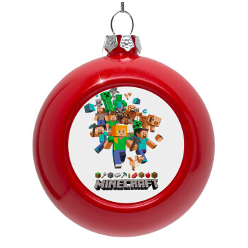 Minecraft adventure, Red Christmas tree ornament bauble 8cm