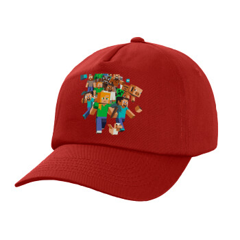 Minecraft adventure, Καπέλο παιδικό Baseball, 100% Βαμβακερό,  Κόκκινο