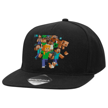 Minecraft adventure, Καπέλο Ενηλίκων Flat Snapback Μαύρο, (POLYESTER, ΕΝΗΛΙΚΩΝ, UNISEX, ONE SIZE)