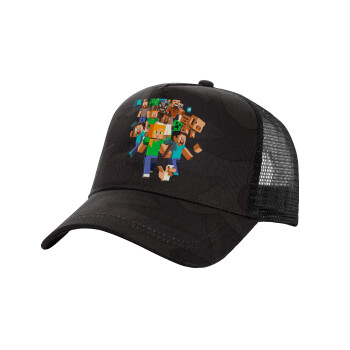 Minecraft adventure, Καπέλο Ενηλίκων Structured Trucker, με Δίχτυ, (παραλλαγή) Army σκούρο (100% ΒΑΜΒΑΚΕΡΟ, ΕΝΗΛΙΚΩΝ, UNISEX, ONE SIZE)
