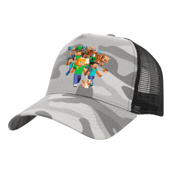 Minecraft adventure, Καπέλο Ενηλίκων Structured Trucker, με Δίχτυ, (παραλλαγή) Army Camo (100% ΒΑΜΒΑΚΕΡΟ, ΕΝΗΛΙΚΩΝ, UNISEX, ONE SIZE)