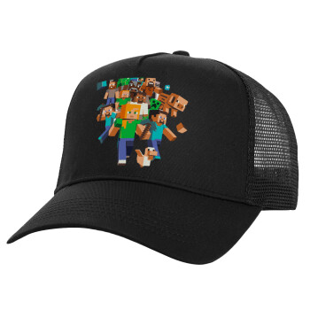 Minecraft adventure, Καπέλο Ενηλίκων Structured Trucker, με Δίχτυ, Μαύρο (100% ΒΑΜΒΑΚΕΡΟ, ΕΝΗΛΙΚΩΝ, UNISEX, ONE SIZE)