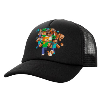 Minecraft adventure, Καπέλο Ενηλίκων Soft Trucker με Δίχτυ Μαύρο (POLYESTER, ΕΝΗΛΙΚΩΝ, UNISEX, ONE SIZE)
