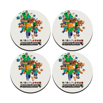 Minecraft adventure, SET of 4 round wooden coasters (9cm)