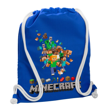 Minecraft adventure, Τσάντα πλάτης πουγκί GYMBAG Μπλε, με τσέπη (40x48cm) & χονδρά κορδόνια