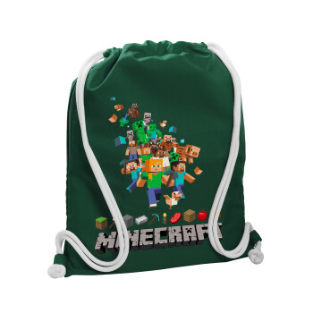 Minecraft adventure, Τσάντα πλάτης πουγκί GYMBAG BOTTLE GREEN, με τσέπη (40x48cm) & χονδρά λευκά κορδόνια