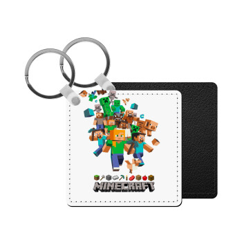 Minecraft adventure, Μπρελόκ Δερματίνη, τετράγωνο ΜΑΥΡΟ (5x5cm)