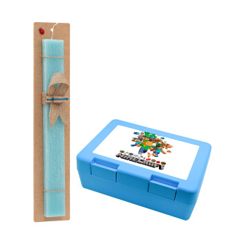 Minecraft adventure, Easter Set, children's snack container BLUE & Easter aromatic flat candle (30cm) (TURQUOISE)