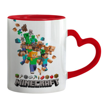 Minecraft adventure, Mug heart red handle, ceramic, 330ml