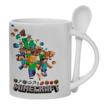 Minecraft adventure, Ceramic coffee mug with Spoon, 330ml (1pcs)
