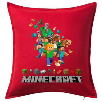 Minecraft adventure, Μαξιλάρι καναπέ Κόκκινο 100% βαμβάκι, περιέχεται το γέμισμα (50x50cm)
