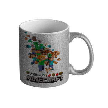 Minecraft adventure, Κούπα Ασημένια Glitter που γυαλίζει, κεραμική, 330ml