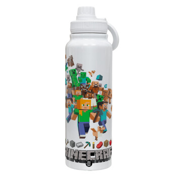 Minecraft adventure, 1L Stainless Steel Thermal Bottle with Phone Holder & Double Wall Insulation