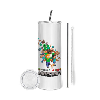 Minecraft adventure, Tumbler stainless steel 600ml, with metal straw & cleaning brush