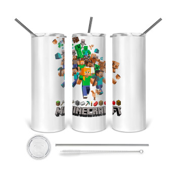 Minecraft adventure, 360 Eco friendly stainless steel tumbler 600ml, with metal straw & cleaning brush