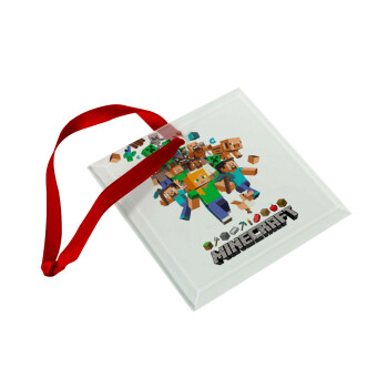 Minecraft adventure, Christmas ornament, glass square ornament 9x9cm