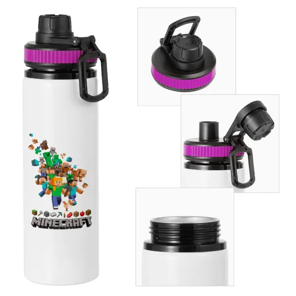 Minecraft adventure — Metallic water bottle with safety lid, 850ml aluminum