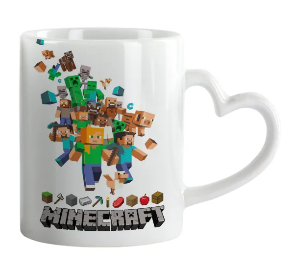 Minecraft adventure — Κούπα καρδιά χερούλι λευκή, κεραμική, 330ml