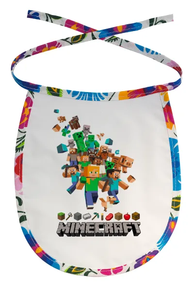 Minecraft adventure — Stain-resistant baby bib with tie, multicoloured
