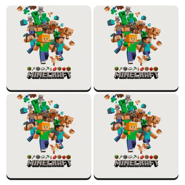 Minecraft adventure — Set of 4 square wooden coasters (9cm)