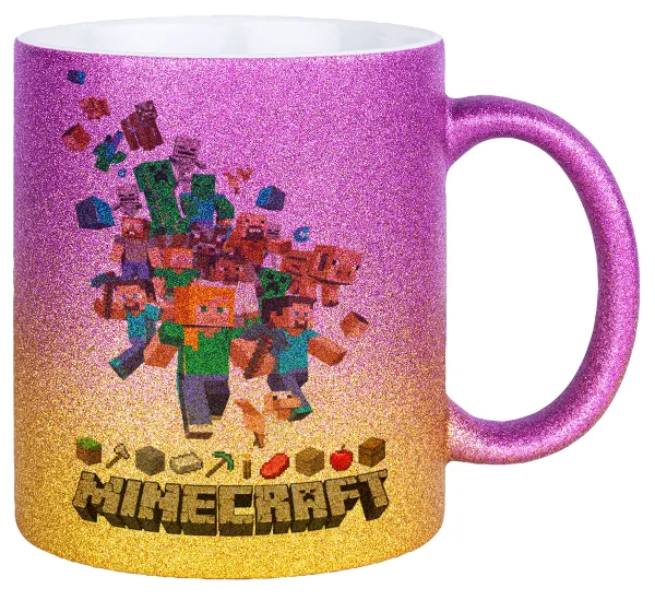 Minecraft adventure — Κούπα Χρυσή/Ροζ Glitter, κεραμική, 330ml
